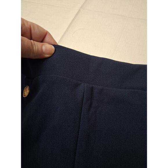 H&M Navy Blue SAILOR PANTS Flared wide leg Womens Size L GOLD Button Front - Picture 6 of 13